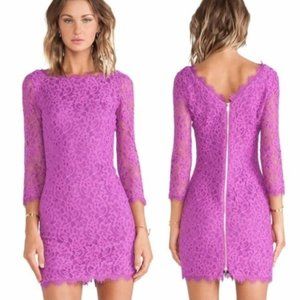 Diane Von Furstenberg  | ’Zarita’ Magenta Lace Bateau Neck Scalloped Trim Dress